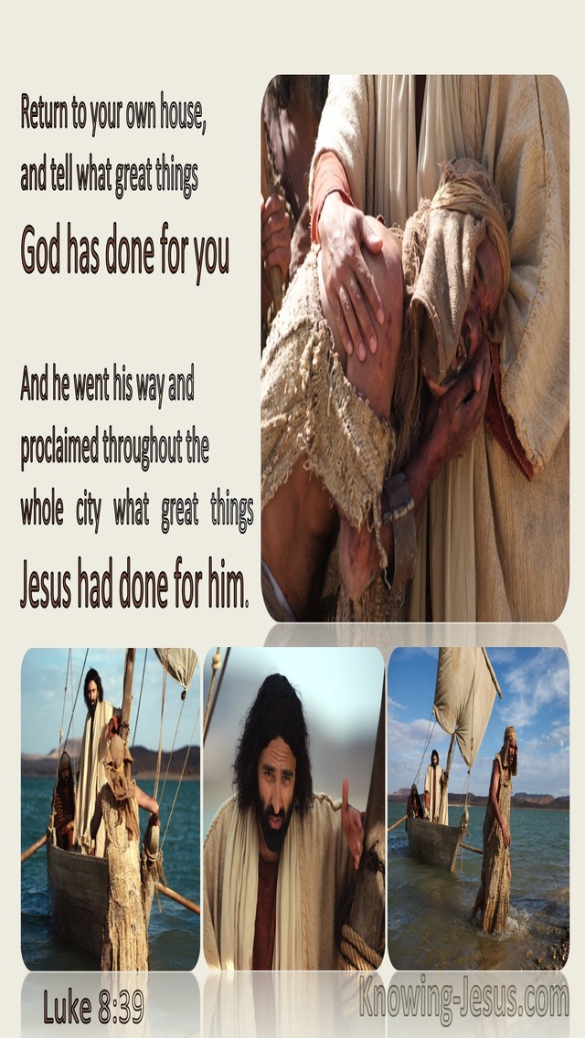 Luke 8:39 Tell What Great Things God Has Done (beige)